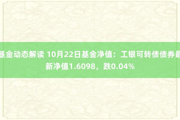 基金动态解读 10月22日基金净值：工银可转债债券最新净值1.6098，跌0.04%