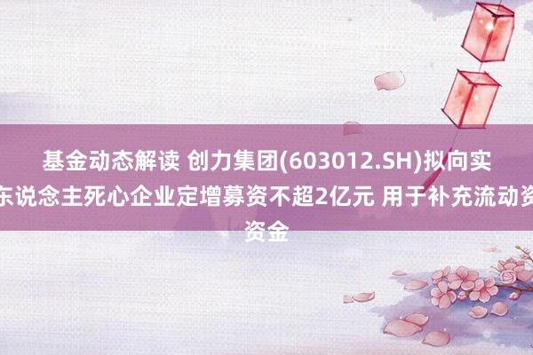 基金动态解读 创力集团(603012.SH)拟向实控东说念主死心企业定增募资不超2亿元 用于补充流动资金