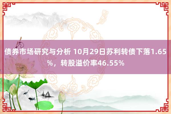 债券市场研究与分析 10月29日苏利转债下落1.65%，转股溢价率46.55%