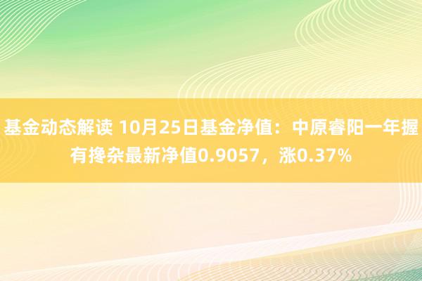 基金动态解读 10月25日基金净值：中原睿阳一年握有搀杂最新净值0.9057，涨0.37%