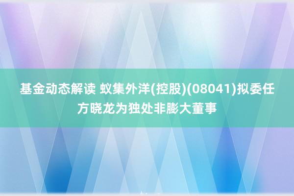 基金动态解读 蚁集外洋(控股)(08041)拟委任方晓龙为独处非膨大董事