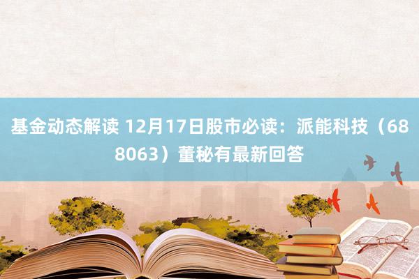 基金动态解读 12月17日股市必读：派能科技（688063）董秘有最新回答