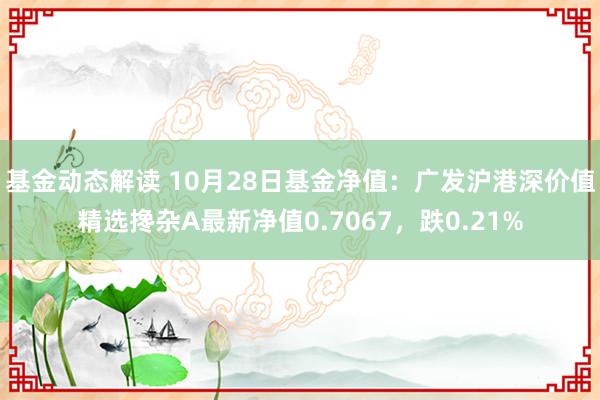 基金动态解读 10月28日基金净值：广发沪港深价值精选搀杂A最新净值0.7067，跌0.21%