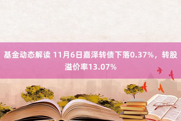 基金动态解读 11月6日嘉泽转债下落0.37%，转股溢价率13.07%