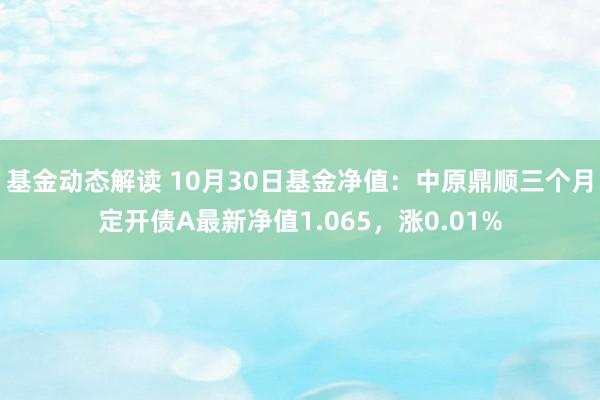 基金动态解读 10月30日基金净值：中原鼎顺三个月定开债A最新净值1.065，涨0.01%