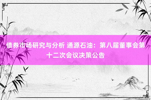 债券市场研究与分析 通源石油：第八届董事会第十二次会议决策公告