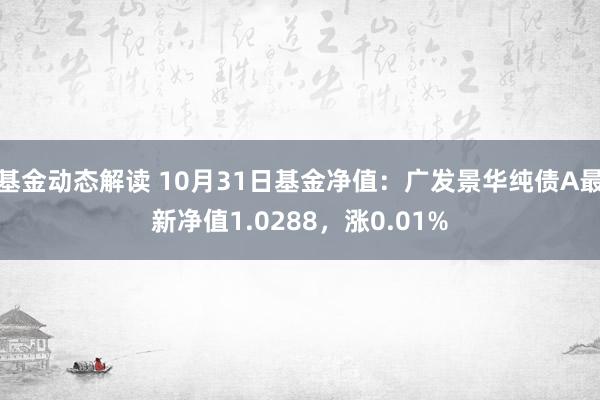 基金动态解读 10月31日基金净值：广发景华纯债A最新净值1.0288，涨0.01%