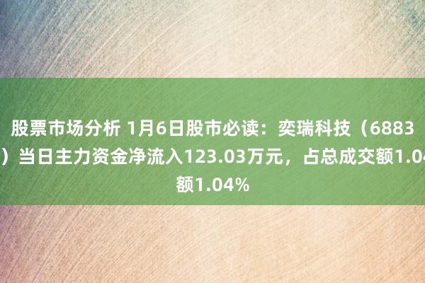 股票市场分析 1月6日股市必读：奕瑞科技（688301）当日主力资金净流入123.03万元，占总成交额1.04%