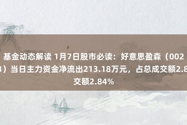 基金动态解读 1月7日股市必读：好意思盈森（002303）当日主力资金净流出213.18万元，占总成交额2.84%