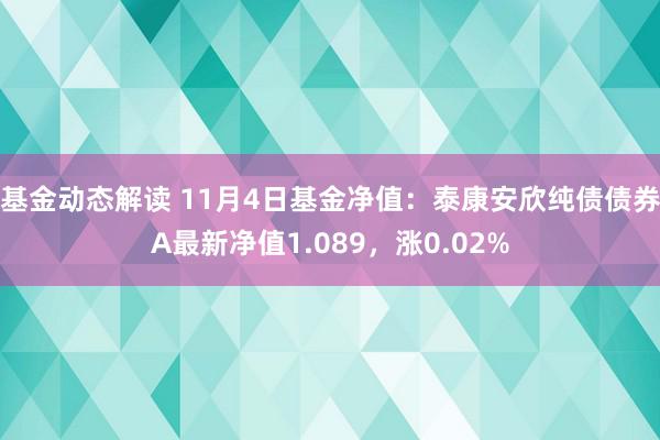 基金动态解读 11月4日基金净值：泰康安欣纯债债券A最新净值1.089，涨0.02%