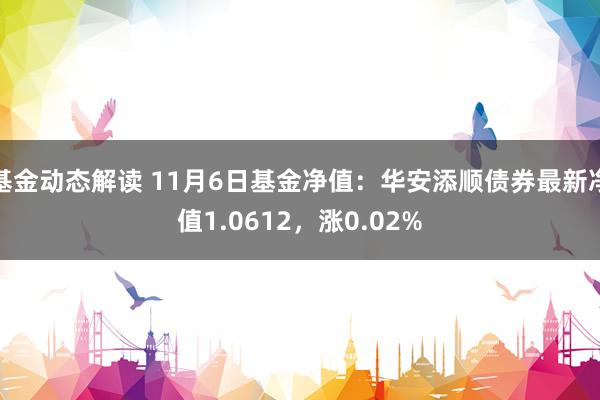 基金动态解读 11月6日基金净值：华安添顺债券最新净值1.0612，涨0.02%