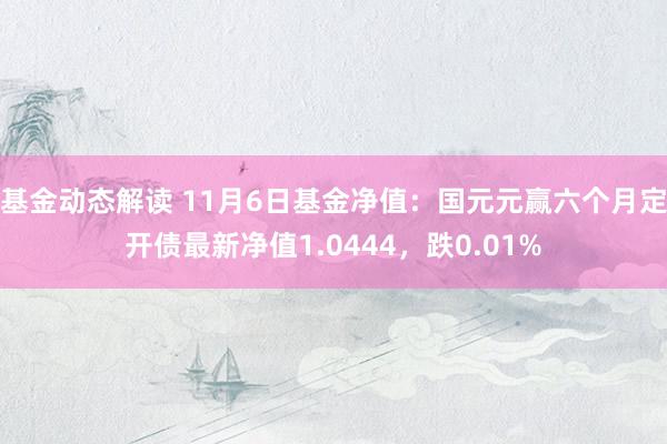 基金动态解读 11月6日基金净值：国元元赢六个月定开债最新净值1.0444，跌0.01%