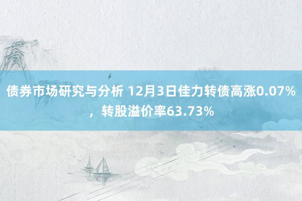 债券市场研究与分析 12月3日佳力转债高涨0.07%，转股溢价率63.73%