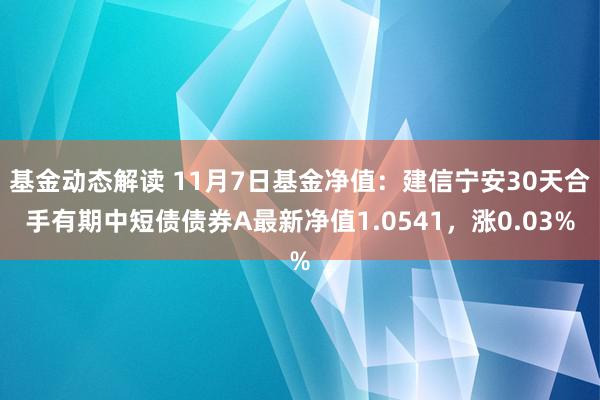 基金动态解读 11月7日基金净值：建信宁安30天合手有期中短债债券A最新净值1.0541，涨0.03%