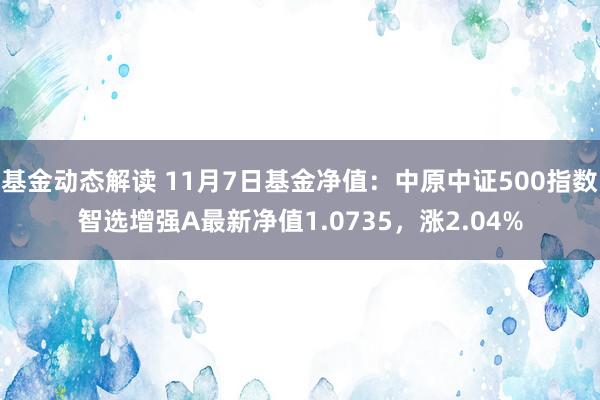 基金动态解读 11月7日基金净值：中原中证500指数智选增强A最新净值1.0735，涨2.04%