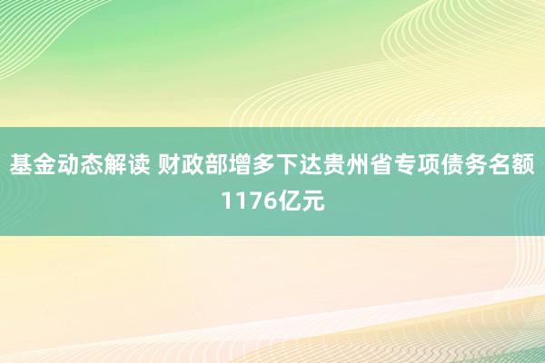 基金动态解读 财政部增多下达贵州省专项债务名额1176亿元