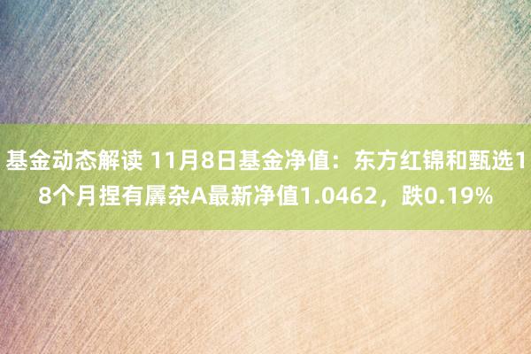 基金动态解读 11月8日基金净值：东方红锦和甄选18个月捏有羼杂A最新净值1.0462，跌0.19%