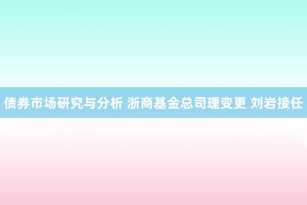 债券市场研究与分析 浙商基金总司理变更 刘岩接任