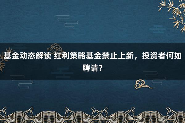 基金动态解读 红利策略基金禁止上新，投资者何如聘请？