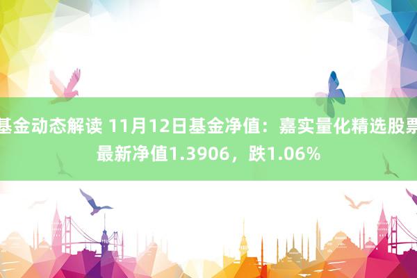 基金动态解读 11月12日基金净值：嘉实量化精选股票最新净值1.3906，跌1.06%