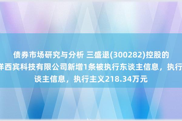 债券市场研究与分析 三盛退(300282)控股的北京中育贝拉外洋西宾科技有限公司新增1条被执行东谈主信息，执行主义218.34万元