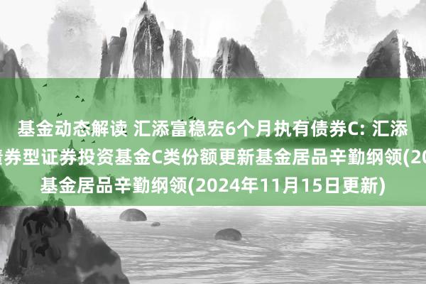 基金动态解读 汇添富稳宏6个月执有债券C: 汇添富稳宏6个月执有期债券型证券投资基金C类份额更新基金居品辛勤纲领(2024年11月15日更新)