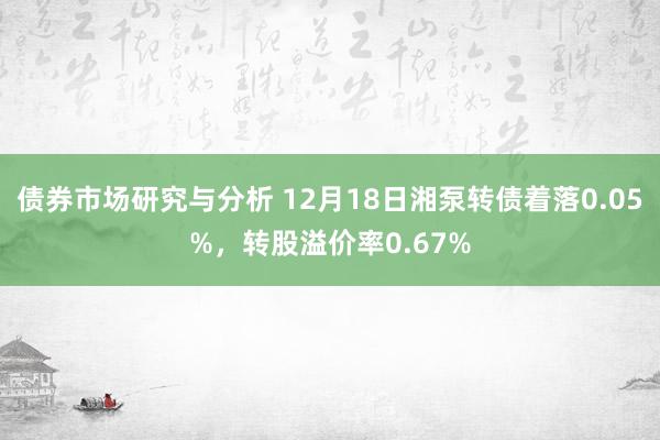 债券市场研究与分析 12月18日湘泵转债着落0.05%，转股溢价率0.67%