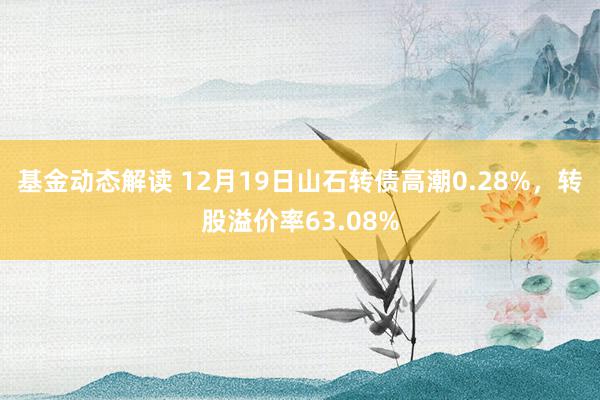 基金动态解读 12月19日山石转债高潮0.28%，转股溢价率63.08%