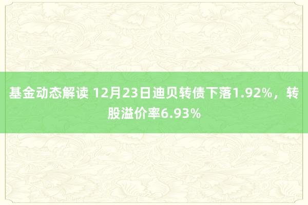 基金动态解读 12月23日迪贝转债下落1.92%，转股溢价率6.93%