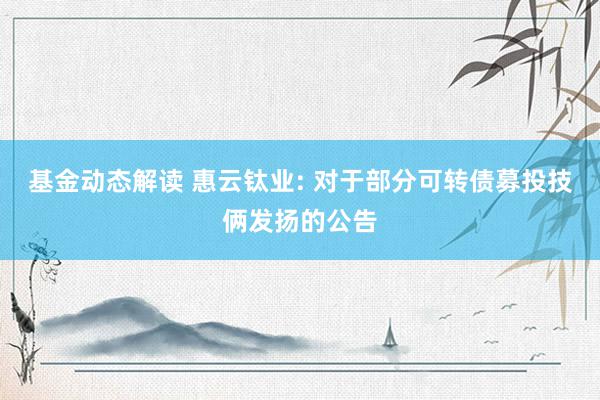 基金动态解读 惠云钛业: 对于部分可转债募投技俩发扬的公告