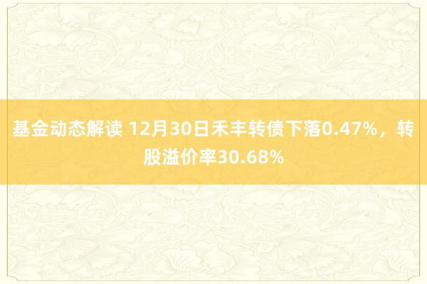 基金动态解读 12月30日禾丰转债下落0.47%，转股溢价率30.68%