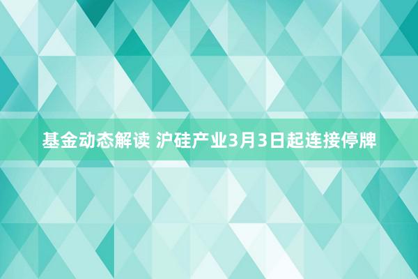 基金动态解读 沪硅产业3月3日起连接停牌