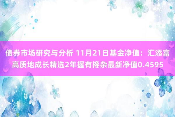 债券市场研究与分析 11月21日基金净值：汇添富高质地成长精选2年握有搀杂最新净值0.4595