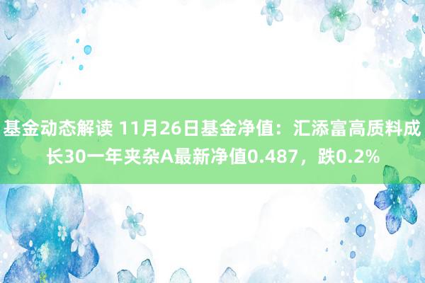 基金动态解读 11月26日基金净值：汇添富高质料成长30一年夹杂A最新净值0.487，跌0.2%