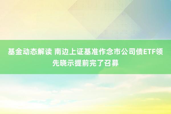 基金动态解读 南边上证基准作念市公司债ETF领先晓示提前完了召募